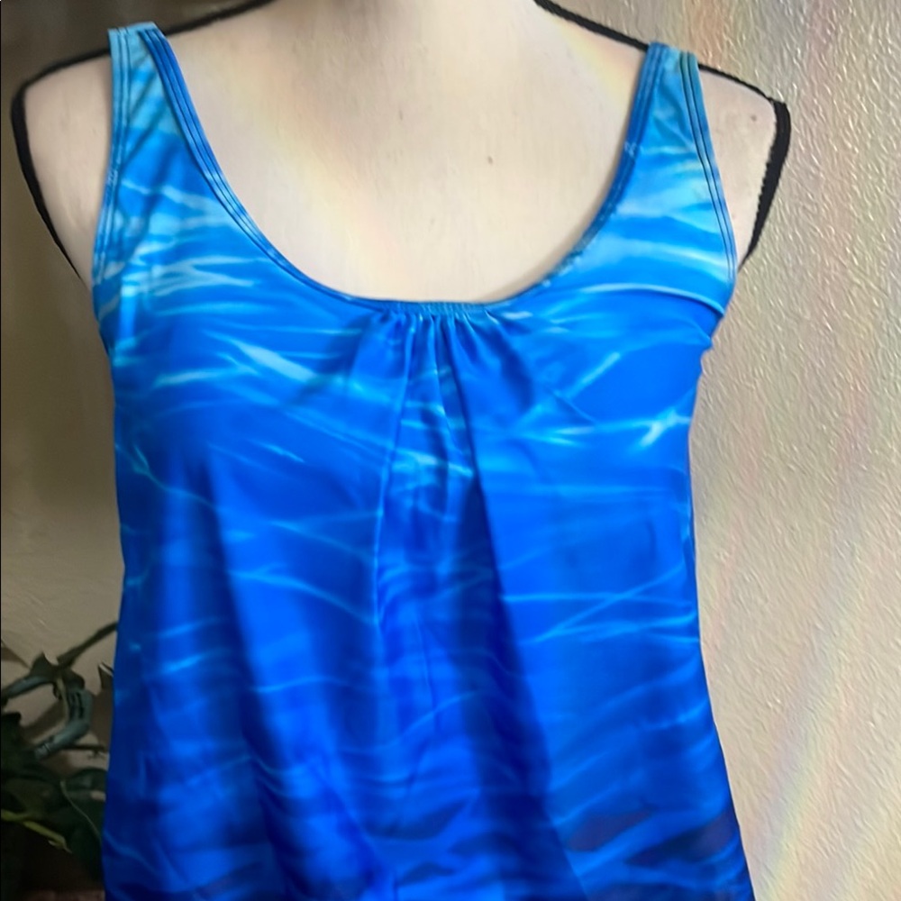 NWT Blouson Tankini Swimsuit Blue Top with Boyshorts Black, SIZE SMALL